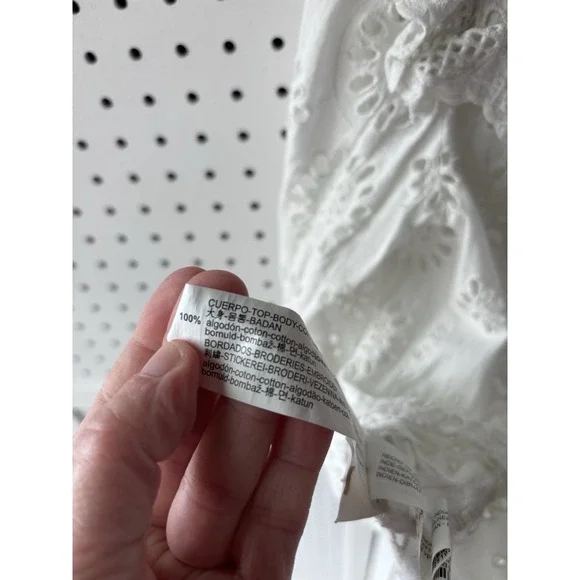 Zara Woman M White Ruffle Eyelet Boho Long SLV Top Shirt Blouse - Picture 7 of 7